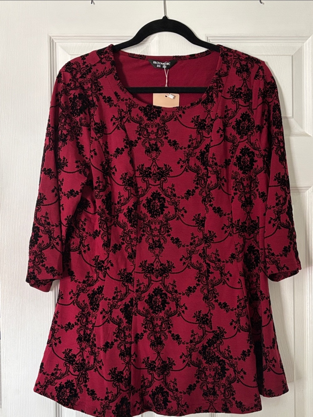 Red & Black Damask Tunic